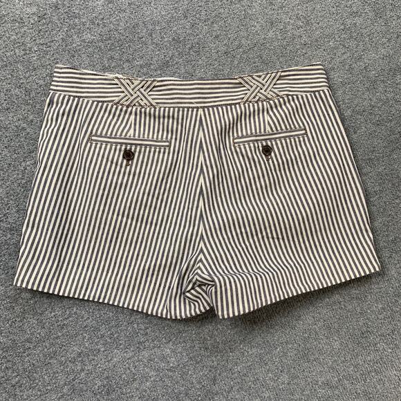 Tory Burch Shorts Womens 8 White Navy Sarah Jane Dover Pin Stripe Pockets Chino - Picture 8 of 13